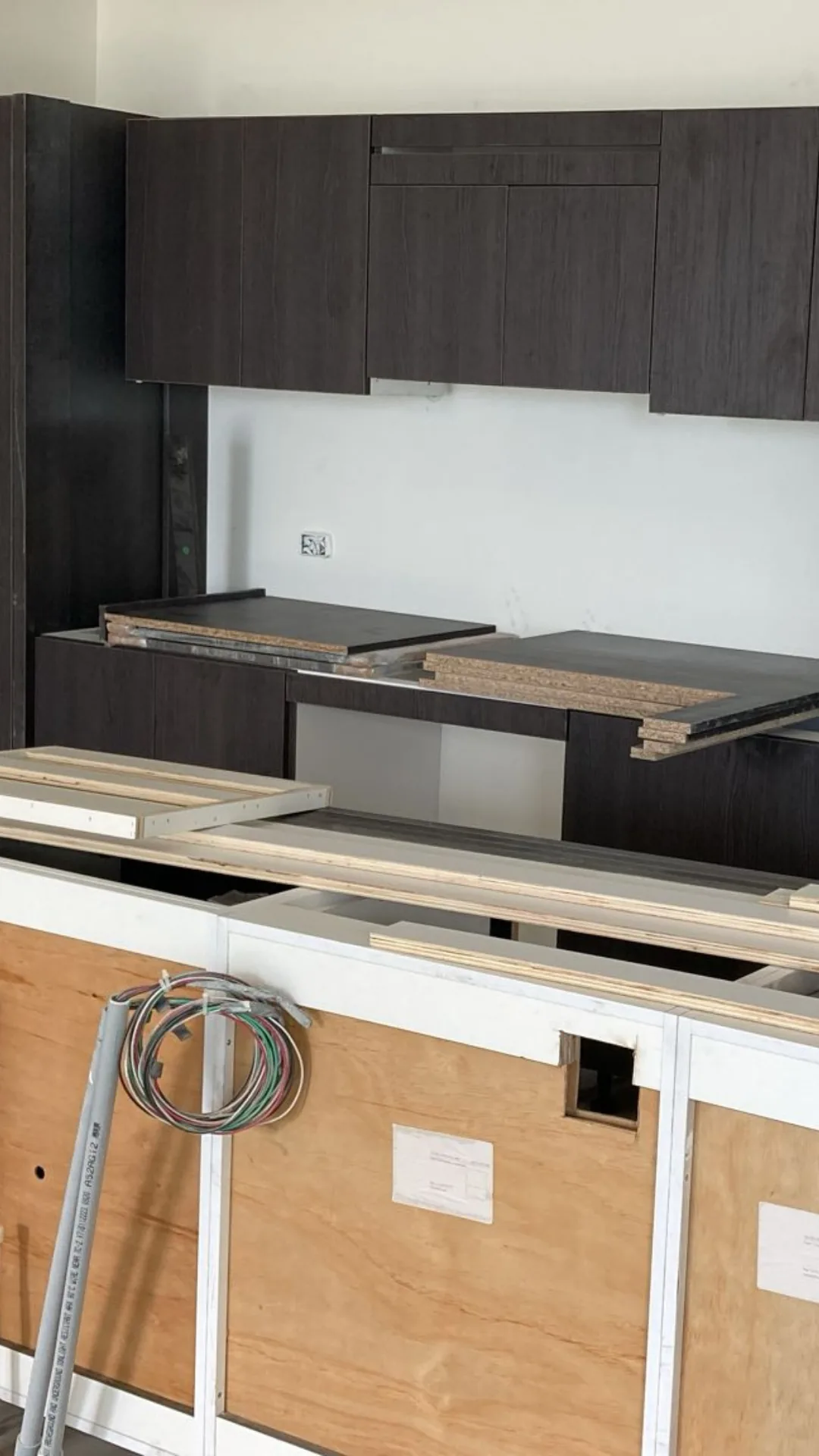 Kitchen cabinet installation in progress