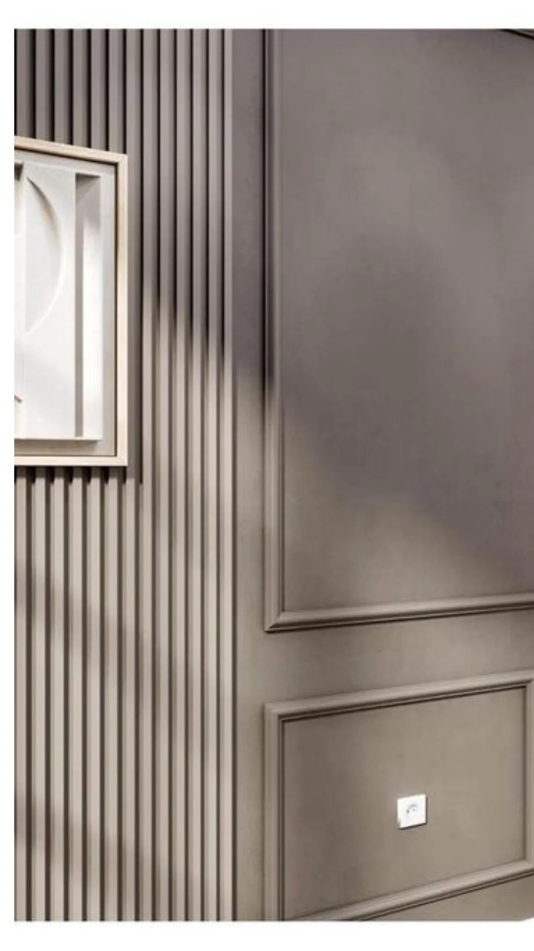 Wood slat accent wall with paneled molding